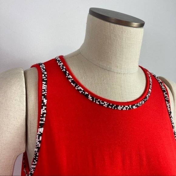 4/$25 Vince Camuto Red High-low Beaded Trim Sleeveless Top Tank Size Small - Picture 2 of 9